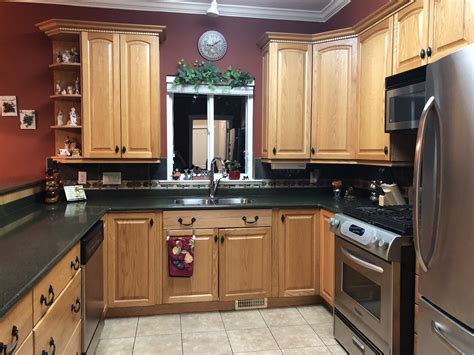 stainless steel with oak cabinets|oak cabinet makeover.